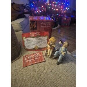 Vtg Enesco Coca Cola Simpler Days  Figurine 1999 Boy And Girl On Steps  With COA
